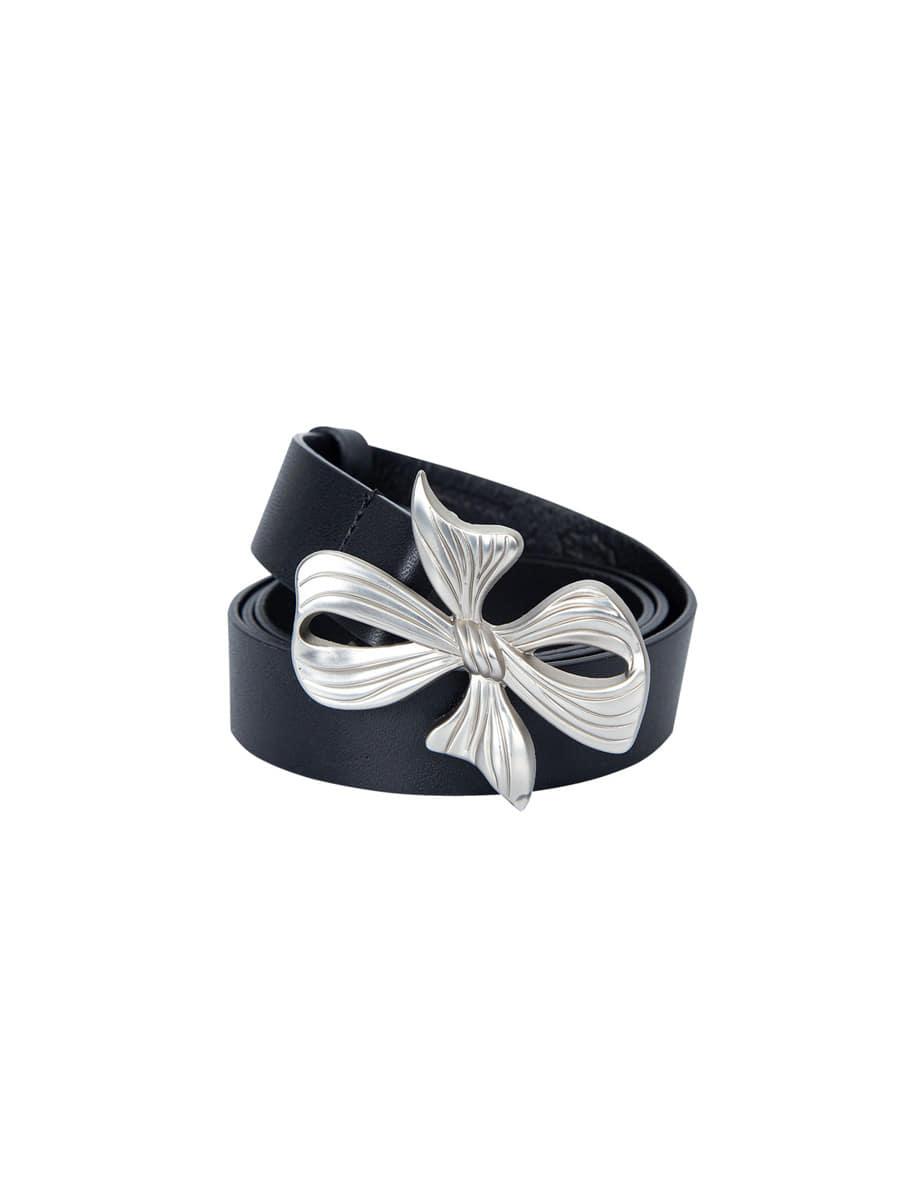 ribbon logo Leather Belt (Black)
