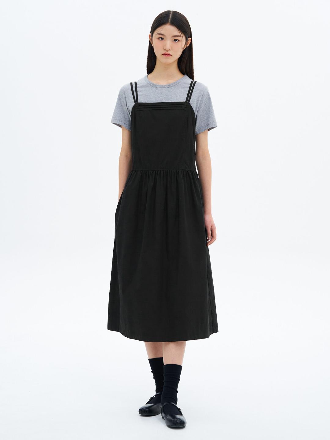 코튼피치 레이어드 원피스 - 블랙
