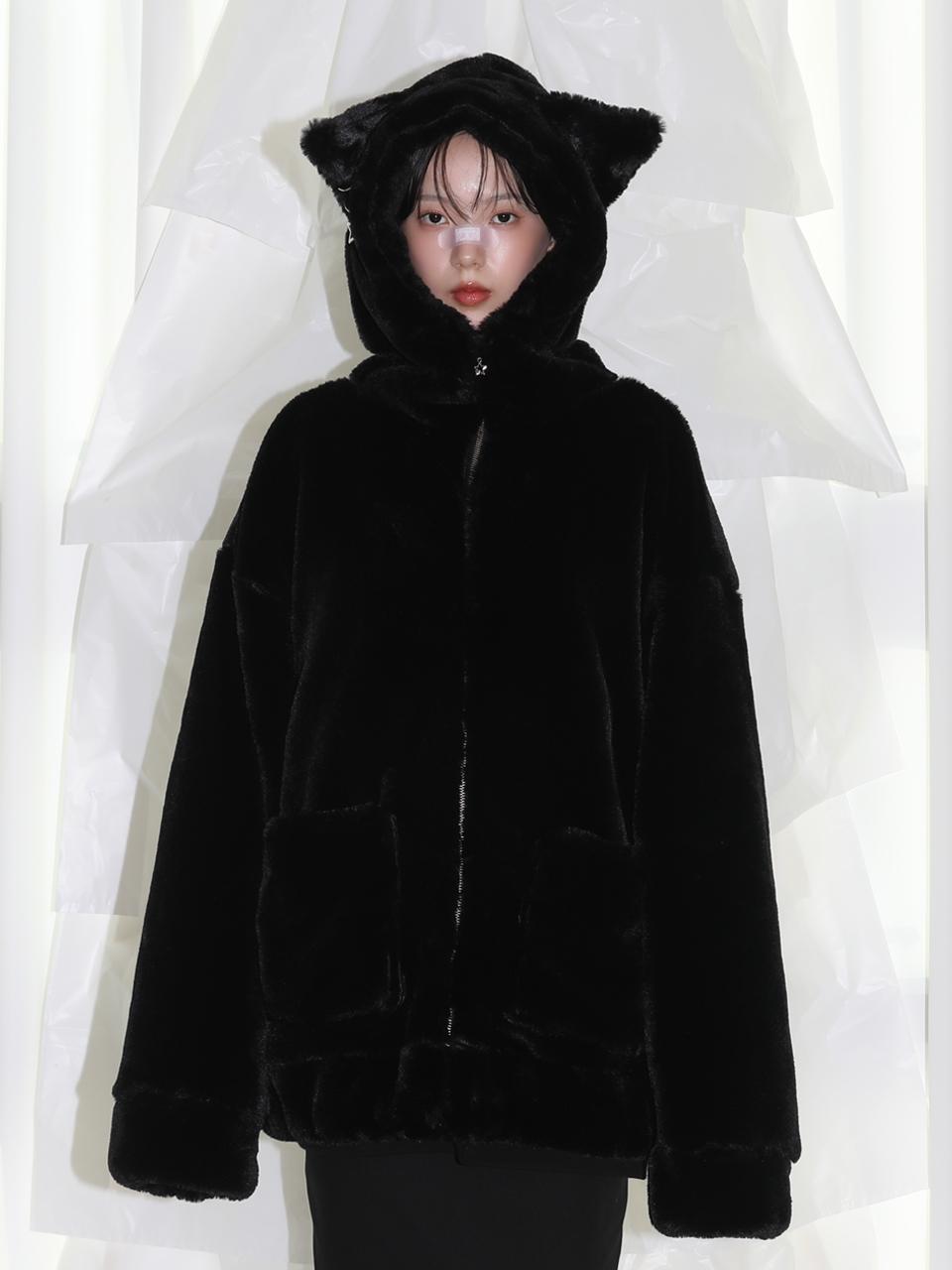 ★11월1일 오픈 ★  Cat Eco Fur jacket - BLACK