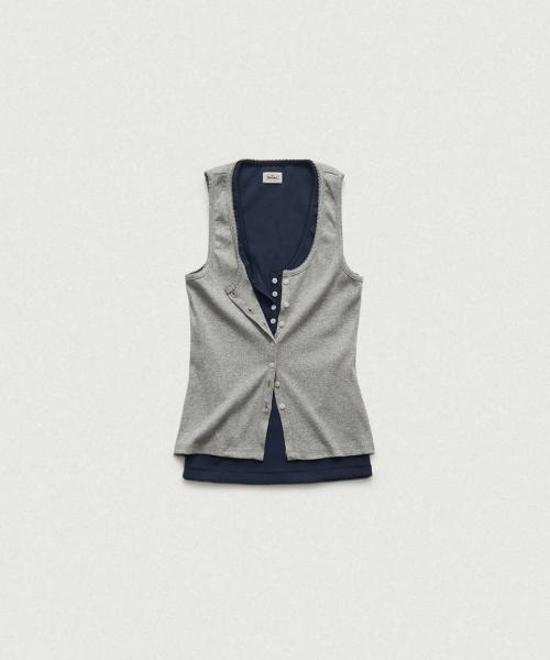 Clara Button Layer Tank Top_Light Grey