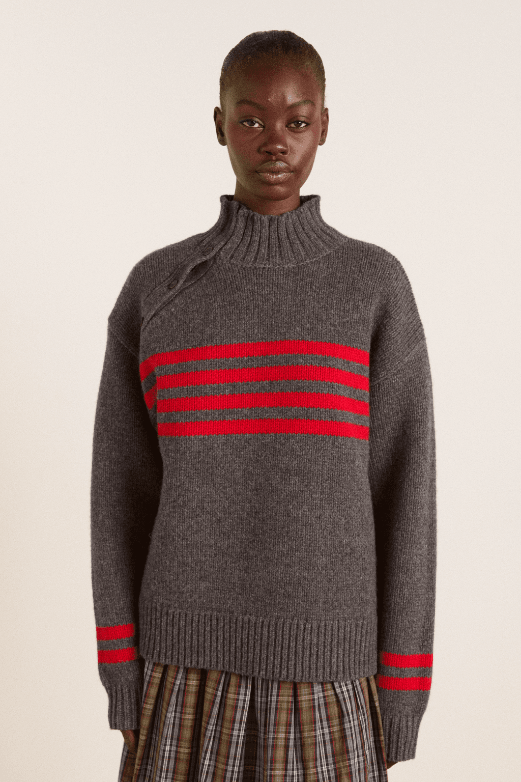 tallulah high neck lambswool jumper - charcoal/red
