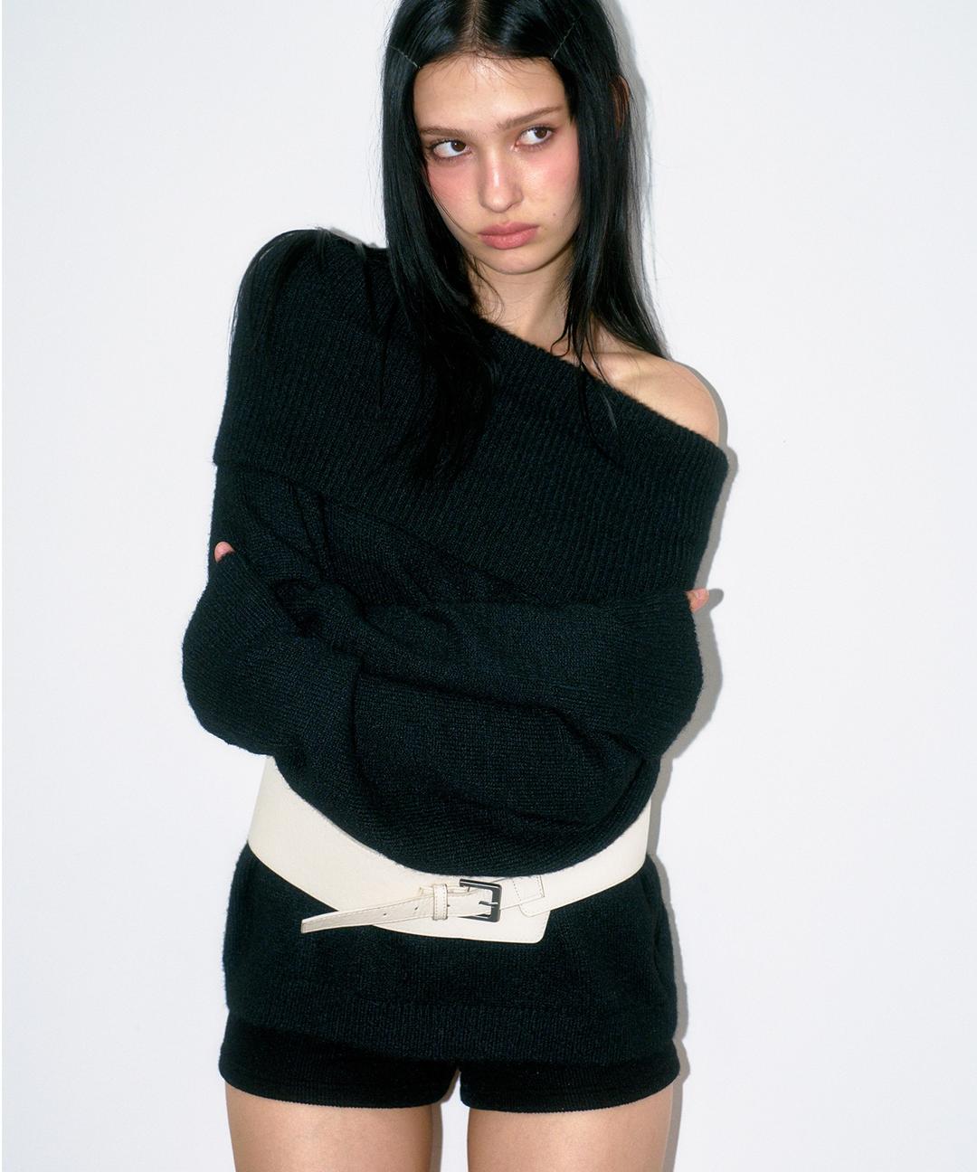 Essential Soft Muffler Set Off-Shoulder Long-Sleeve Knit_3COLOR