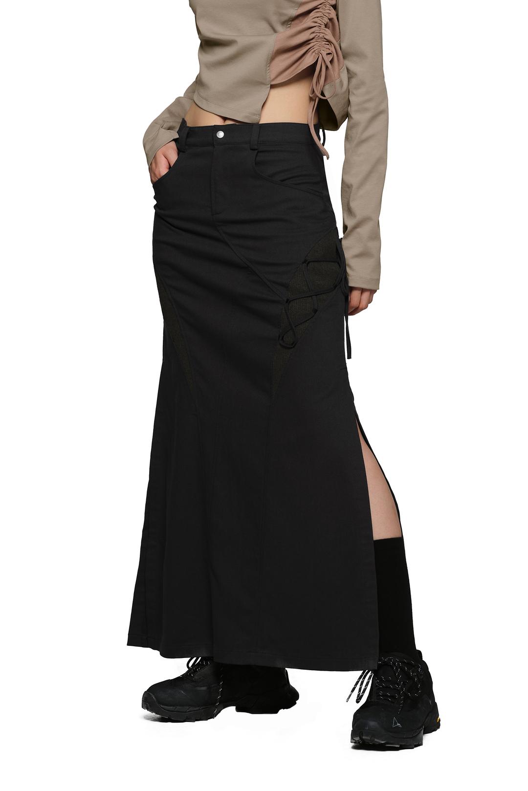 UNBALANCED RIBBON LONG SKIRT - DARK GRAY (10/04 예약 발송)