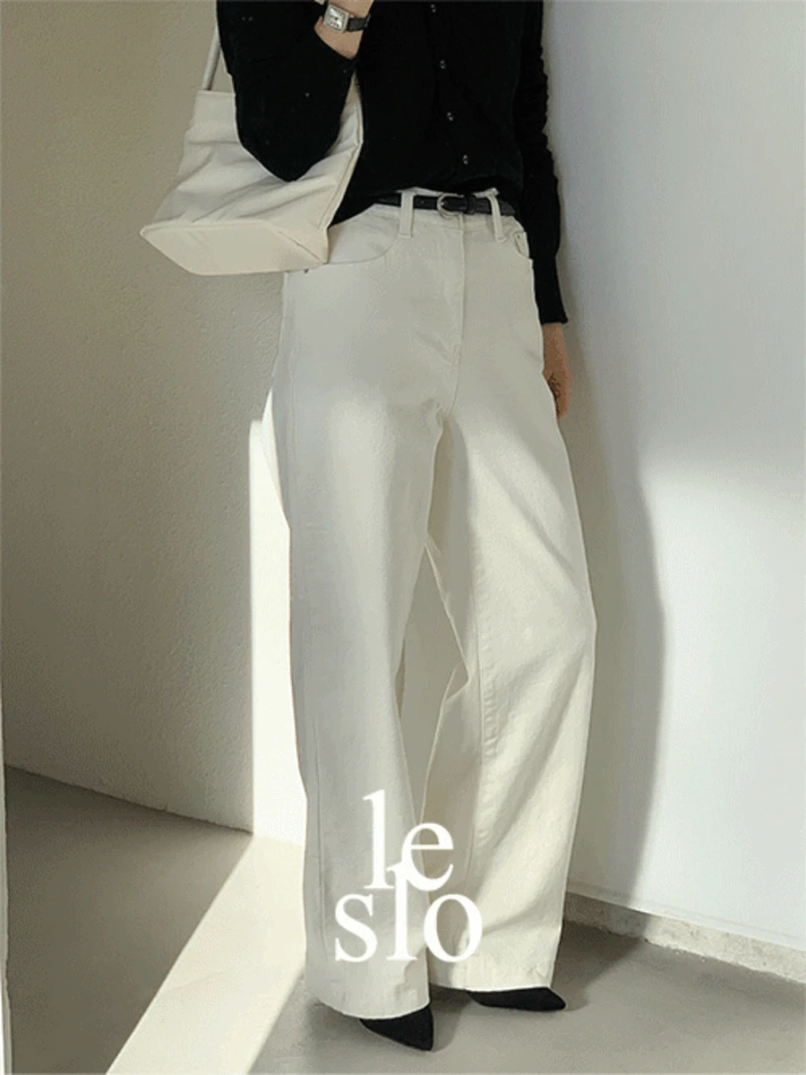 [숏/롱][키작녀][MADE]프레임 세미와이드 일자 화이트 팬츠 바지