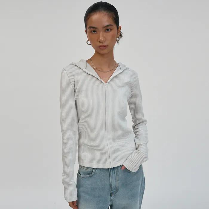 HOODED RIB ZIP UP [LIGHT GRAY]