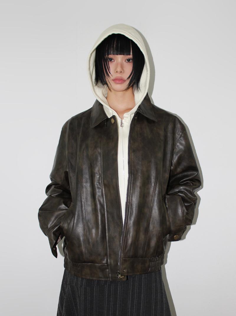 SHEEN LEATHER JUMPER (brown / black)