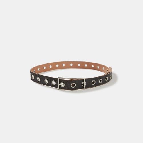 EYELET CRACK LEATHER BELT (BROWN)