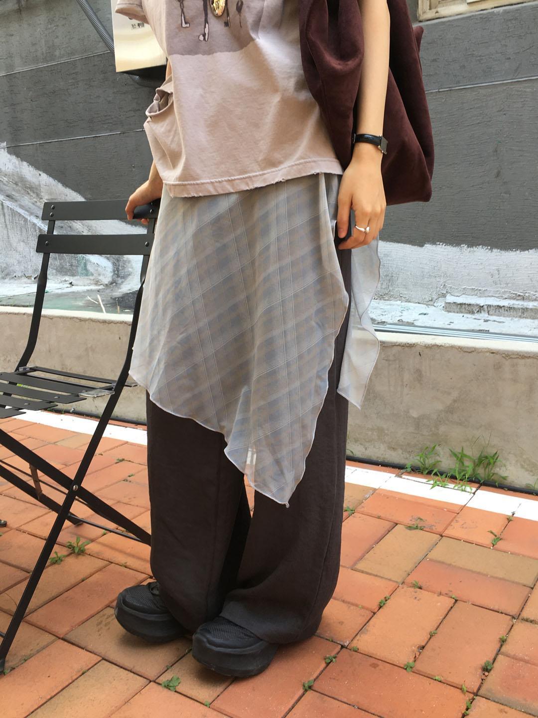 로우머 쉬폰 체크 랩스커트 2color