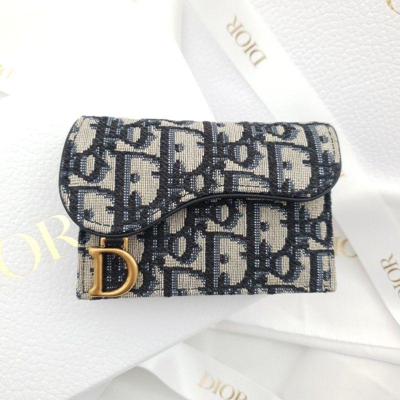 디올 오블리크 새들 블루 카드지갑