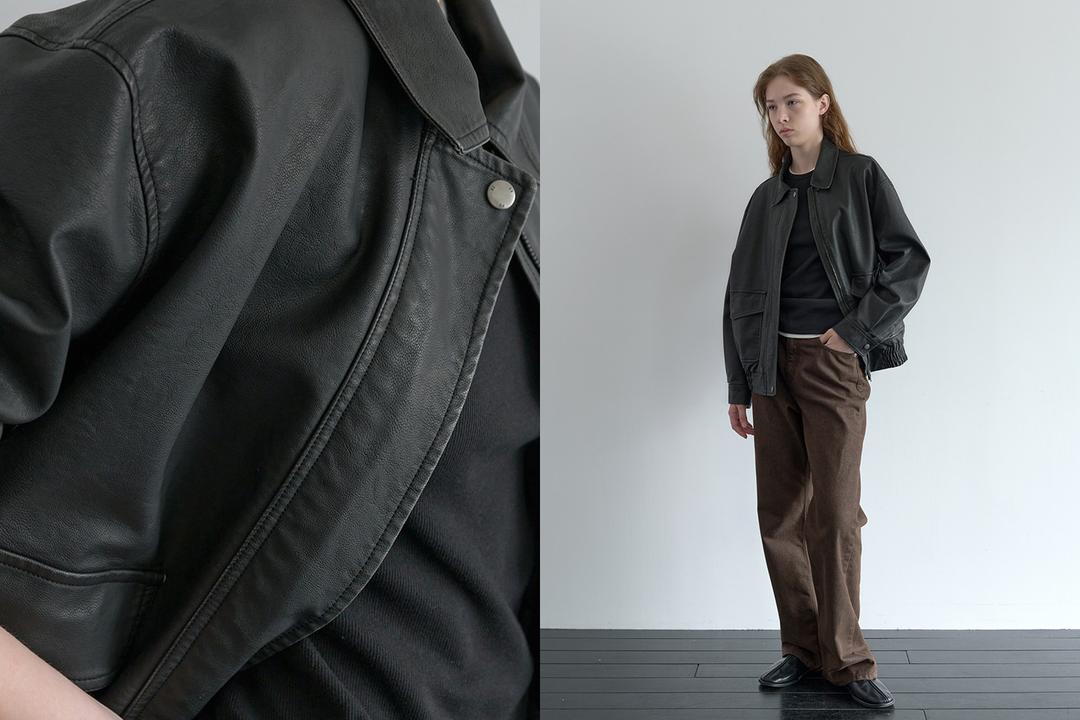 Vintage leather blouson jacket (black)