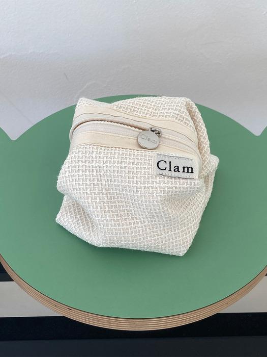 Clam round pouch _ Tweed ivory