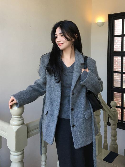 Alpaca Belted Jacket[LMBEWIJK104]-Gray