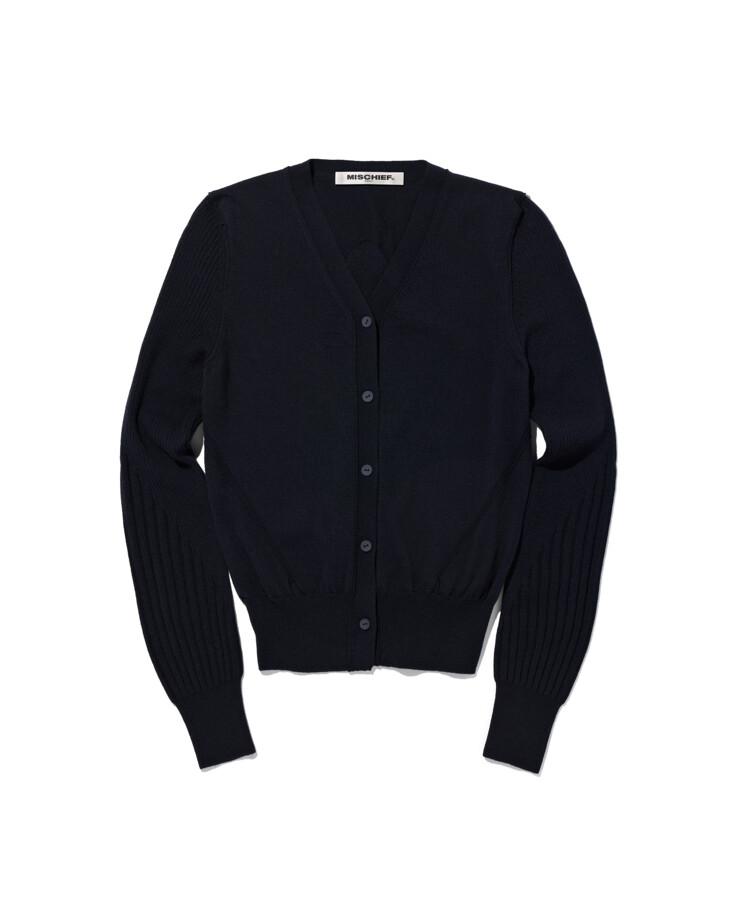 V-NECK WOOL KNIT CARDIGAN - MIDNIGHT BLACK