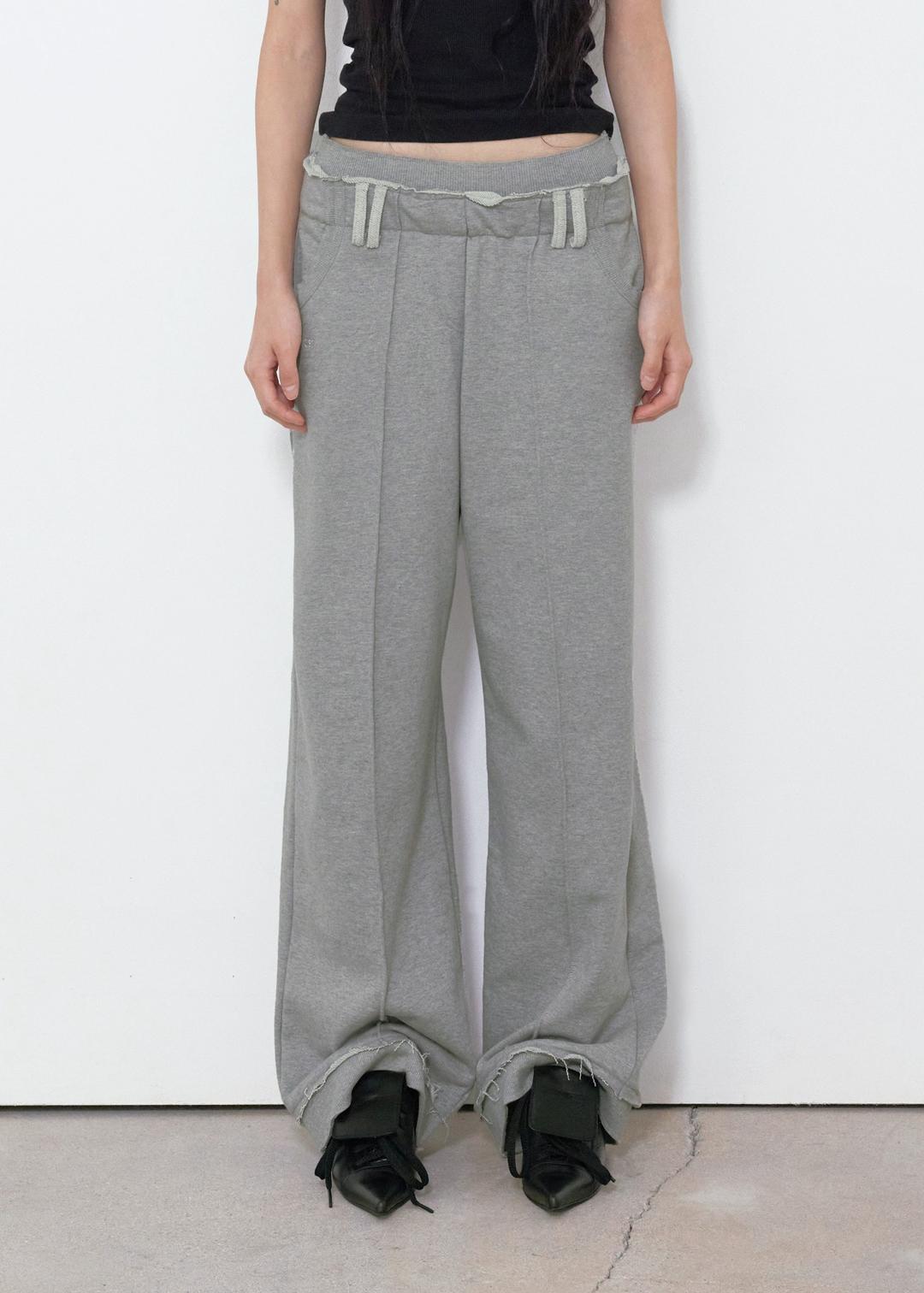 RIB LAYERED WAIST PANTS, GRAY