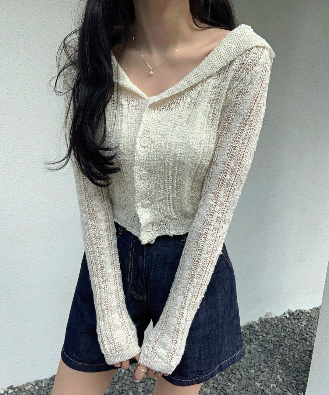 [여리여리~] 썸머 미코 세일러 크롭 니트 가디건 3컬러 여름 얇은 긴팔 카라 가디건코디