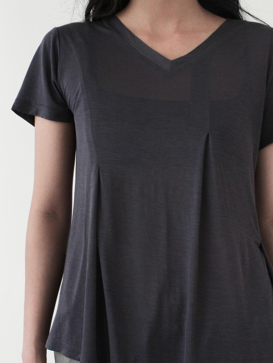 TENCEL PLEATS T-SHIRT, CHARCOAL