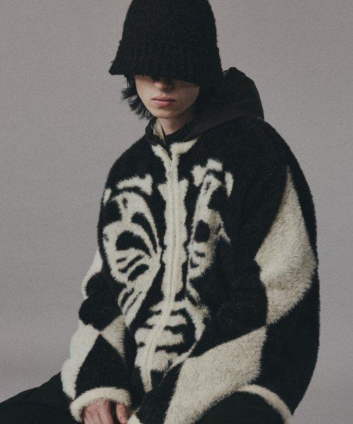 본플라이 헤어리 니트 짚업_BK