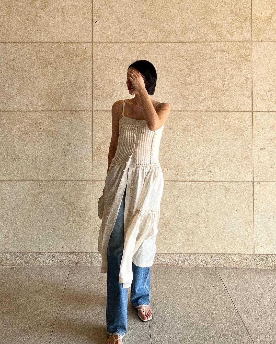 레이어드 뷔스티에 롱원피스 레이스 핀턱 슬립