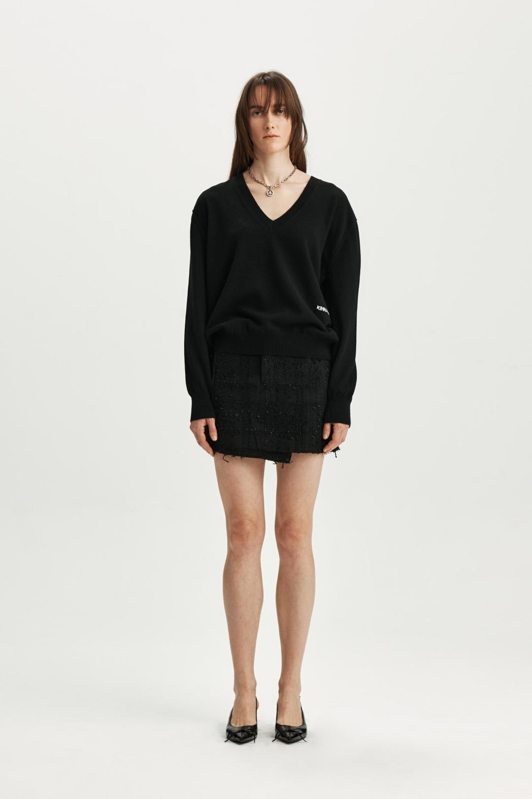 CUT POINT TWEED MINI SKIRT IN BLACK