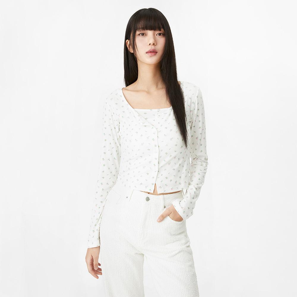 미쏘 [셋업🎀/벚꽃룩🌸] 플라워 패턴 가디건형 티셔츠_MIWCMF441A