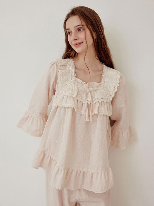 여성 모스트 거즈면 7부소매 스퀘어넥 투피스 잠옷