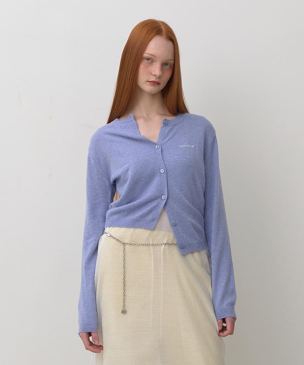 Logo Embroidery Wool Cashmere Blend Cardigan Skyblue