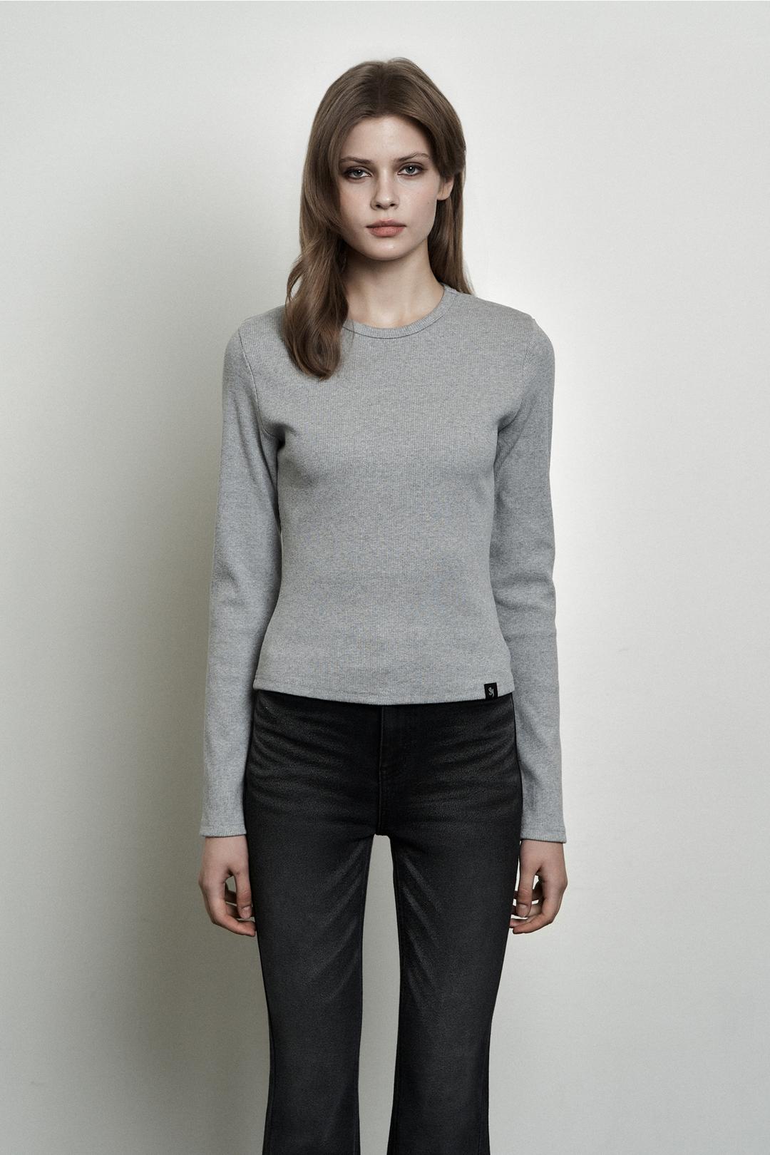 PLAIN RIB BASIC LONG SLEEVE MELANGE