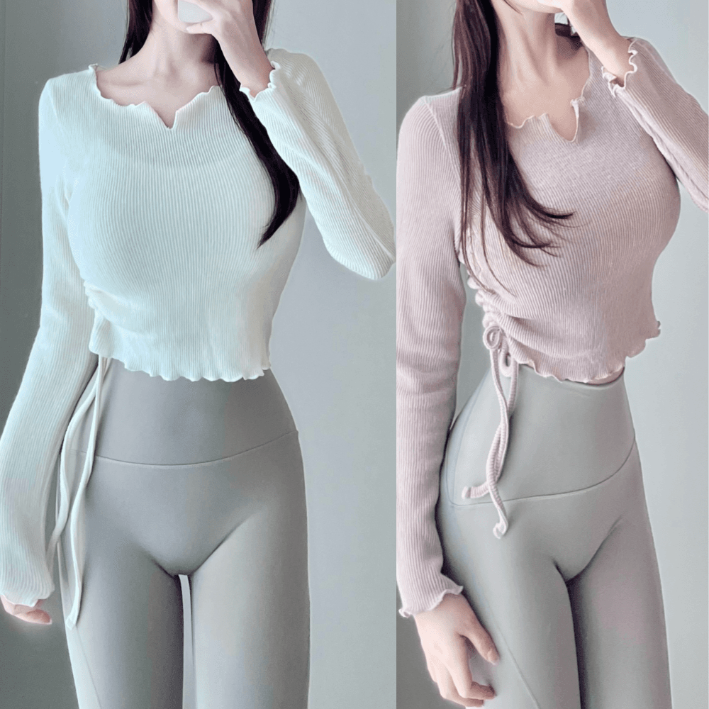 가을겨울룩 여리핏 도톰 셔링프릴니트 요가복 필라테스복 필라테스커버업 필라테스상의 운동복 발레코어