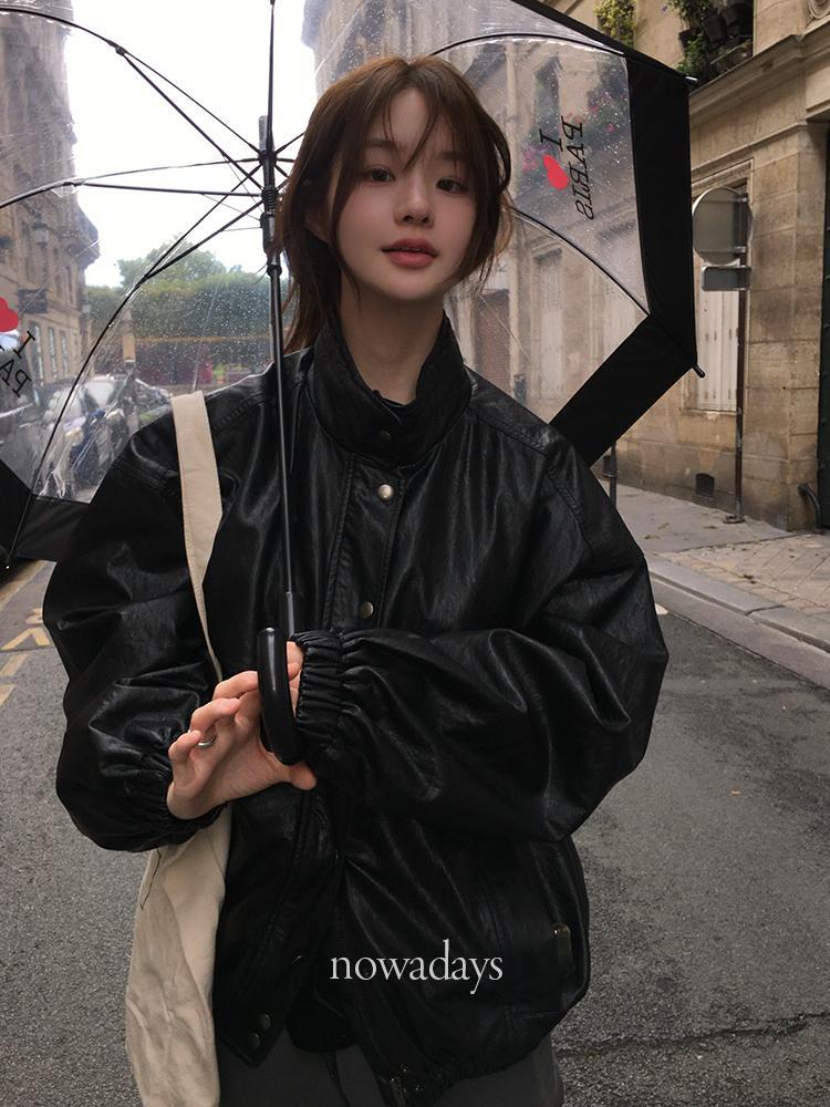 나우어데이즈 vegetable 베지터블 러스턴 레더 자켓 하이넥 페이크레더 가죽 집업 jk