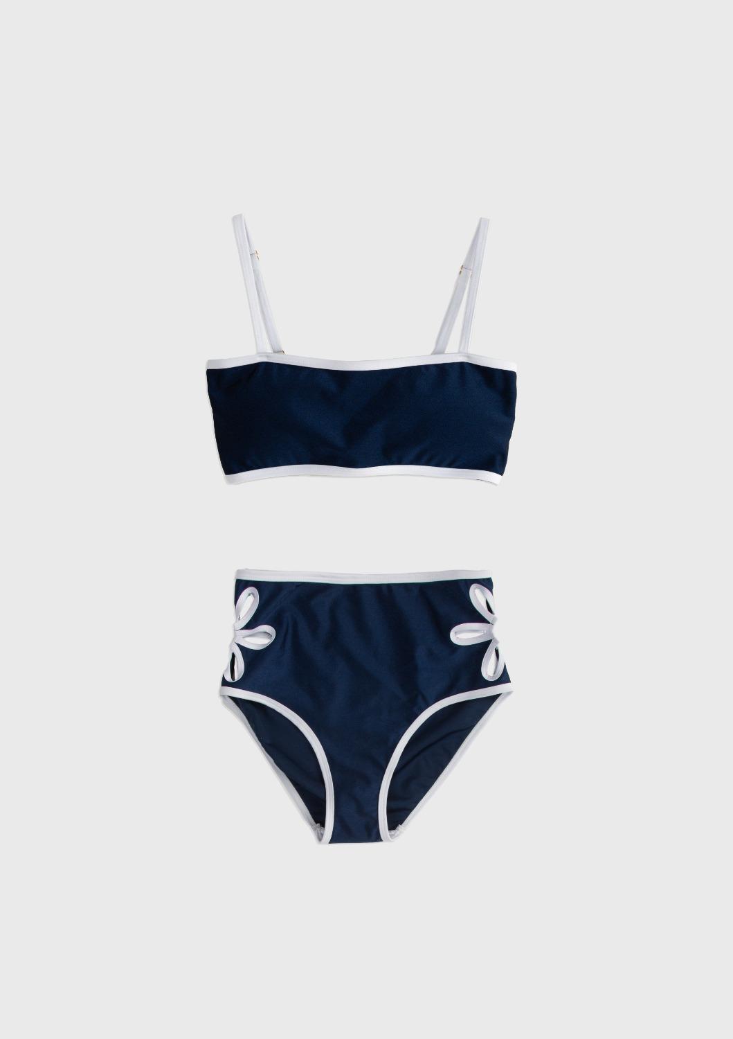 Mused Tube Top Bikini Set - Navy White