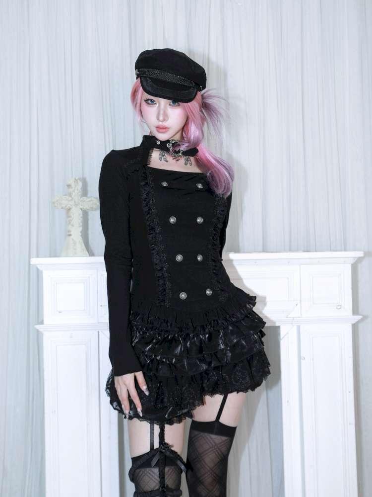 Subculture Thin Velvet Double Breasted Halter Top【s0000014683】