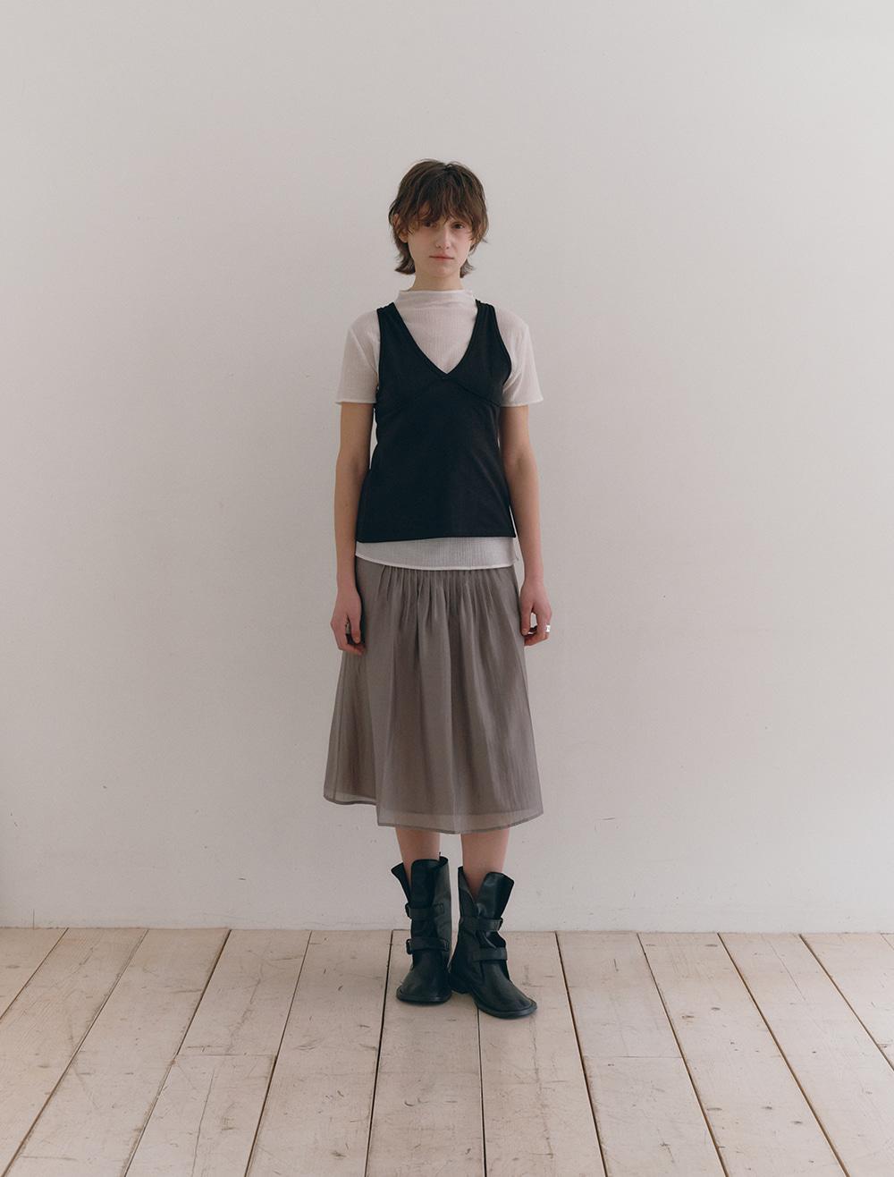 SILKY PINTUCK SKIRT [GREY]
