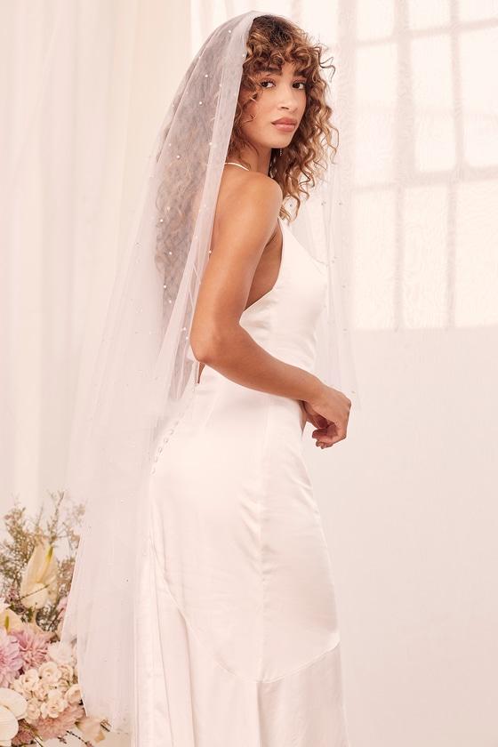Forever Promise White Tulle Pearl Veil