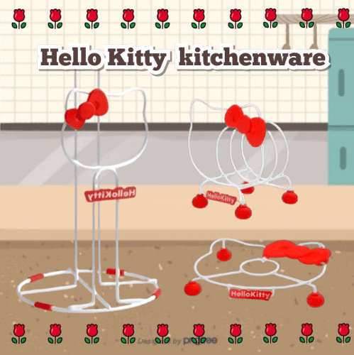 레드 리본 키티 냄비 받침대 수납함 주방용품