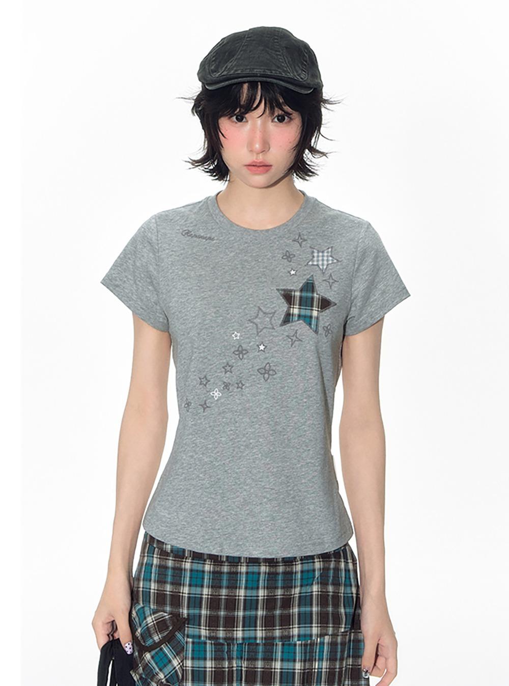 Star Patch Slim-Fit Crewneck T-Shirt (2color)