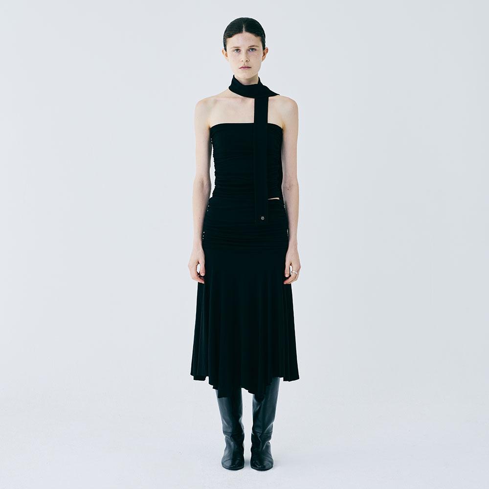 [3RD] SHIRRING UNBAL SKIRTS (BLACK)