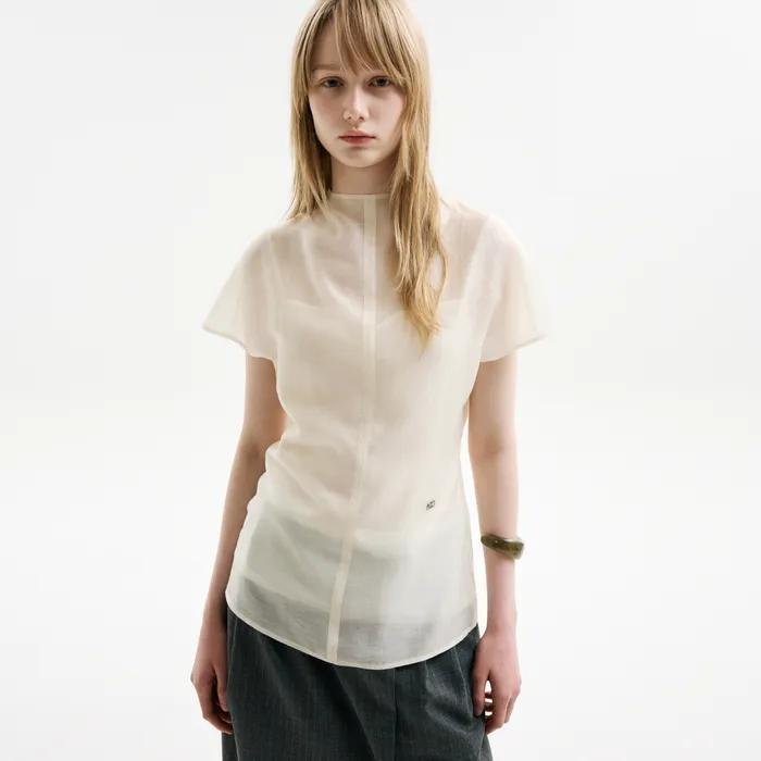 MOCK-NECK SHEER BLOUSE_IVORY