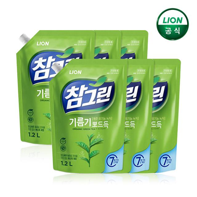 참그린 기름기뽀드득1.2L리필 x 6개 / 주방세제, 기름기, 안심, 참그린