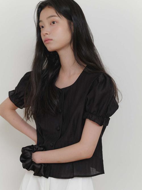 SOFT SHIRRING SHIRT_BLACK