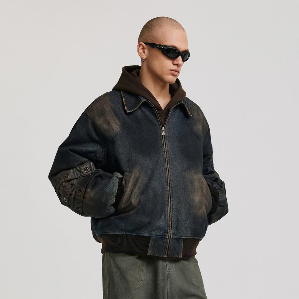 ANTIDOTE 집업 데님 자켓 빈티지 워싱 오버핏 청 자켓