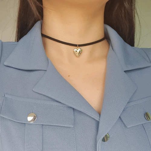 [수지 '이두나', IVE 안유진 등 착용] Vintage Heart Locket Choker - Gold ver.
