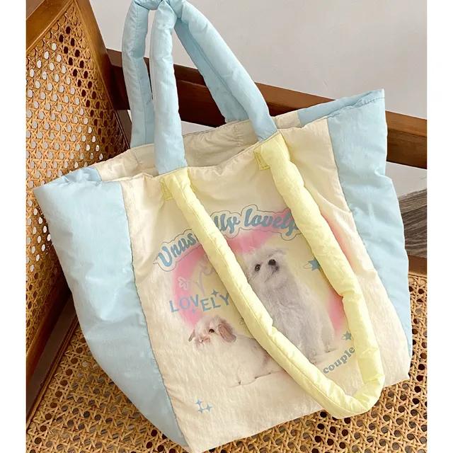 [곰돌이 키링 증정] 감성 강아지 패딩 숄더백 퀼팅 필통 파우치!!