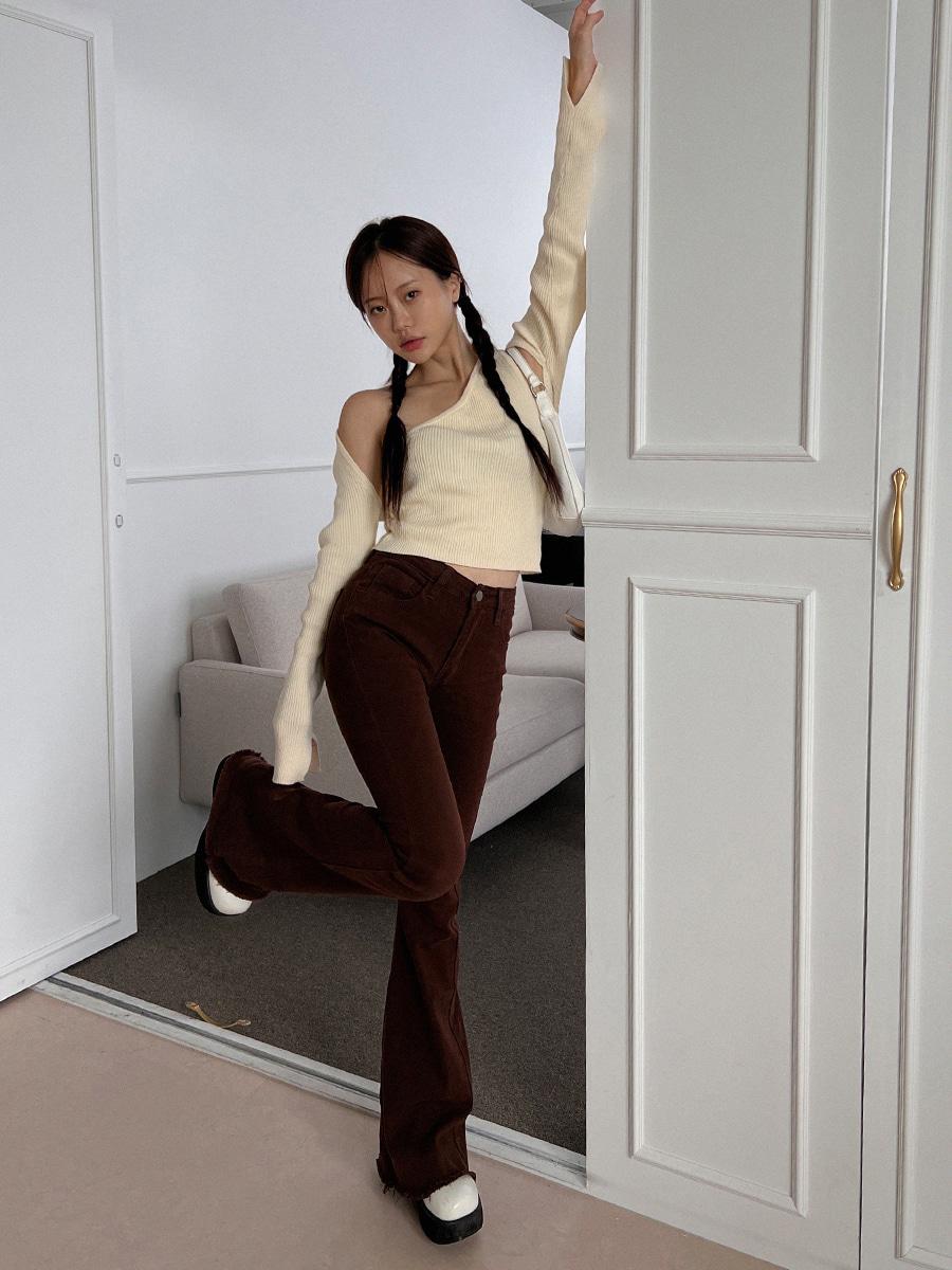 Long Slim Boots Cut Pants ( Black / Brown )