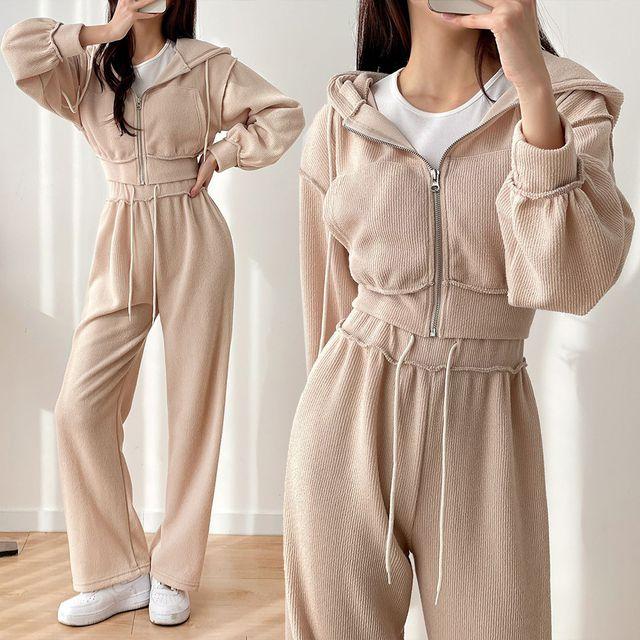 [세트가격] 골지 크롭후드집업 팬츠트레이닝세트 -BPST0012- 빅사이즈 루즈핏 오버핏 여름