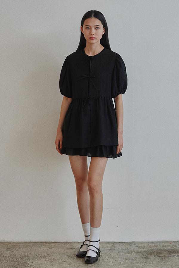 SEE THOUGH VOLUME PUFFY BLOUSE - BLACK