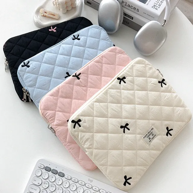 [당일발송] 누빔 미니 리본 아이패드 노트북 파우치 11인치 13인치 14인치 15인치 16인치 맥북 프로 갤럭시탭 그램 태블릿 케이스 학생 발레코어 러블리 가방