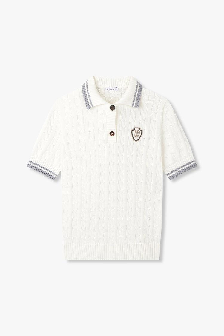 여성 로고 패치 케이블 폴로 니트