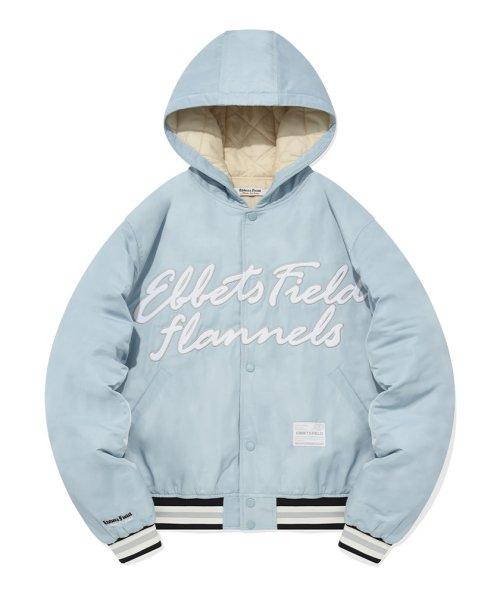 커시브 로고 후디드 바시티 자켓 스카이블루