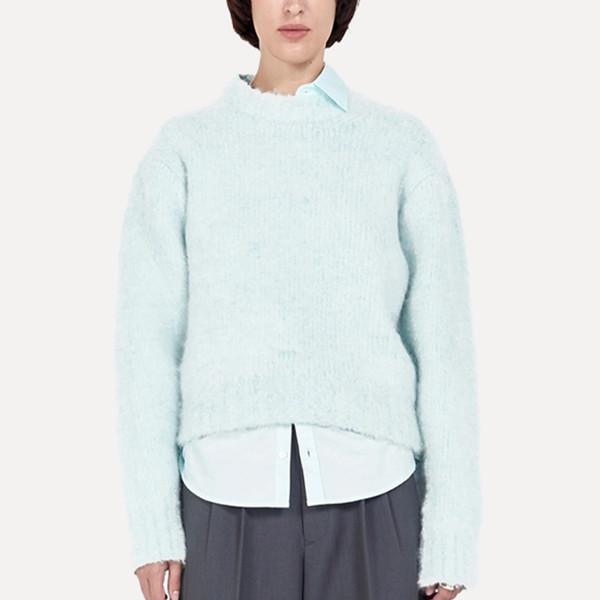 Italy fuzzy crew neck knit baby blue