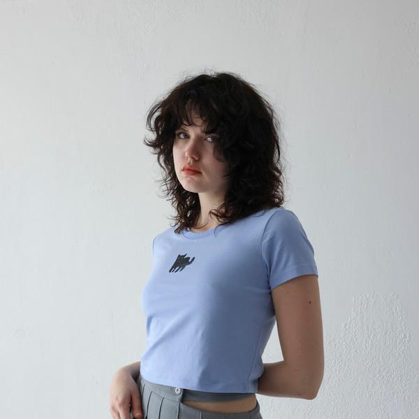 Spray kitty crop top - Powder blue